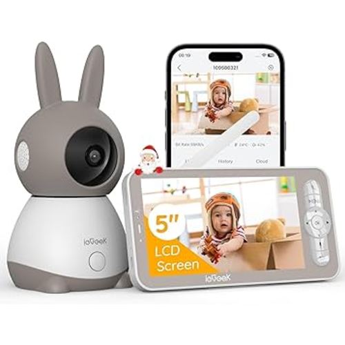 ieGeek 2K Baby Monitor, 5 inch WiFi Video Baby Camera, 2 Way Audio, Motion & Cry Detection, Temperature & Humidity Sensor, Night Vision, Free Smart Phone App & Wireless Screen Control, 360° Pan&Tilt