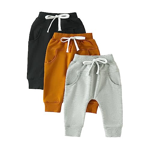 0-6 Month Toddler Baby Boys Girls Sweatpants 3 Pack Solid Color Elastic Waist Trousers Bottoms Casual Pants Multipacks Long Pants