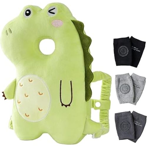 Feidoog Baby Head Protector Cushion Backpack with 3 Knee Pads for Walking & Crawling,Green