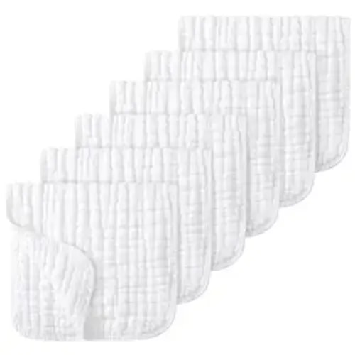 Looxii Muslin Burp Cloths 100% Cotton Muslin Cloths Large 20''x10'' Extra Soft and Absorbent 6 Pack Baby Burping Cloth Pure White
