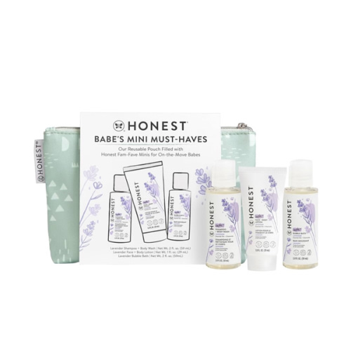The Honest Company Babe's Mini Must Haves Gift Set | Travel Size Hypoallergenic Lavender Bathtime Essentials | Shampoo + Body Wash (2 fl oz), Face + Body Lotion (1 fl oz), Bubble Bath (2 fl oz)