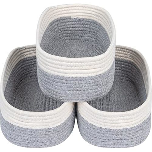 CubesLand Cube Shelf Storage Baskets for Organizing, Woven Storage Baskets Shelf, Closet Storage Baskets Bins Shelves Toy Storage Basket Box Nursery Baby 3 Packs Organization Off White/Light Gray