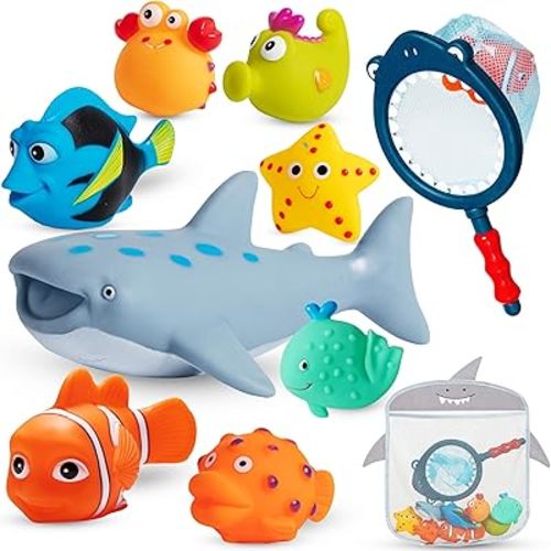 No Hole Mold Free Bath Toys,10 Pack Bath Toys for Toddlers 1-3,Water Toys for 6-12 Months Infants with Storage Bag,Baby Shark Toys for Pool, Bathtub, Beach, Shower, Tub, Kids Boys Girls Gifts