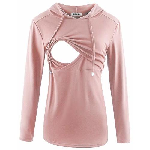 GINKANA Women's Nursing Hoodie Sweatshirt Long Sleeves Breastfeeding Maternity Tops Casual Clothes