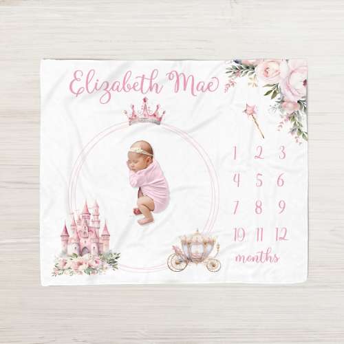 Princess Crown Milestone Blanket, Princess Girl Baby Milestone Blanket Personalized Monthly Blanket, Baby Girl Blanket, Princess Blanket 353