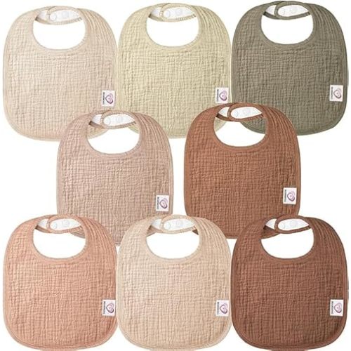 100% Cotton Muslin Baby Drooling Bibs 8-Pack Adjustable Bandana Bibs for Baby Girls Boys Drooling and Teething