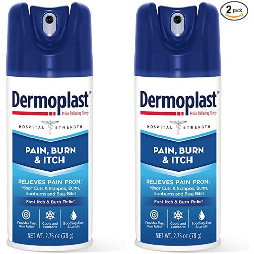 Dermoplast Pain, Burn & Itch Spray, Pain Relief Spray for Minor Cuts, Burns and Bug Bites, 2.75 oz (Pack of 2) Packaging may vary