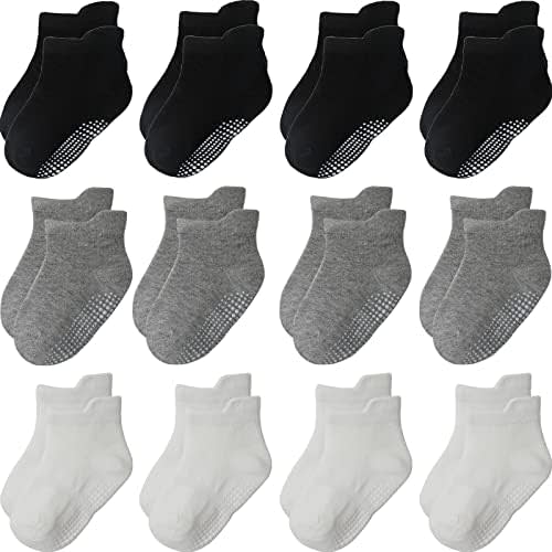 Toddler Socks Non Slip Grip Cute Cotton Baby Socks 12 Pack for Toddler Boys Girls Kids