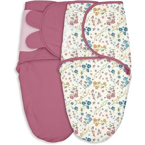 Baby Swaddles for Newborn Organic Cotton,Soft & Snug Newborn Velcro Swaddle 0-3 Months Sleep Sack Helps Calm Startle Reflex, 2-Pack Wrap Nursery Swaddling Blankets Country Floral