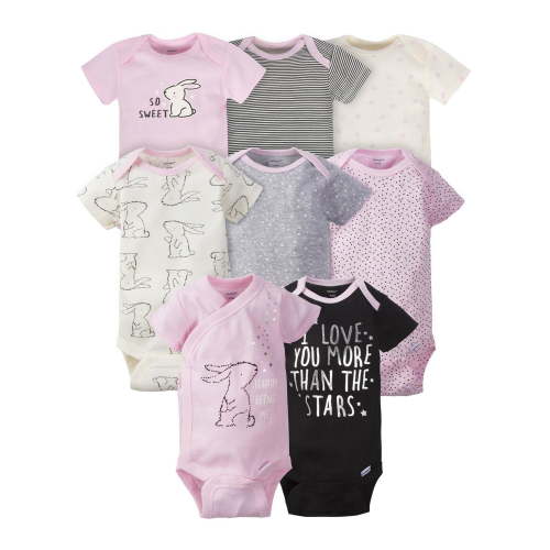 Assorted Short Sleeve Onesies Bodysuits, 8pk (Baby Girls)