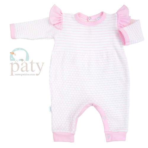 Paty Knit, Angel Sleeve Romper with Pima Trim #366LSASJ
