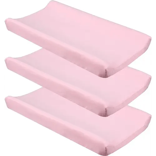 CaSaJa Pink Diaper Changing Pad Cover with Strap Holes Set of 3, Snug Fit 4-Sided Contoured Changing Table Pad 16x31 16x32, Fitted Change Pad Sheet for Baby Girl, 100% Silky Soft Microfiber