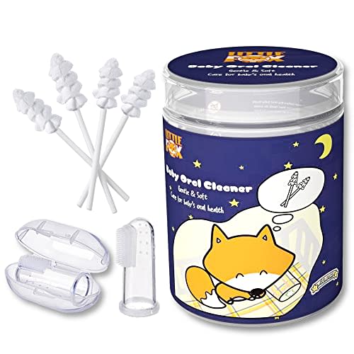 Little Fox Baby Oral Cleaner 42Pcs [Upgrade Designed] +1pc Free Finger Toothbrush with Case, Baby Tongue, Mouth and Gums Cleaner, Newborn Toothbrush, Infant Oral Care and Cleaning for 0-36 Month Baby