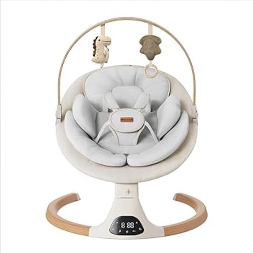 Baby Swings for Infants, Monamii Baby Swing, Bluetooth Infant Swing with Music Speaker, 5 Speeds and Remote Control, Electric Swing for Baby, Portable Baby Swing, Indoor & Outdoor Use(Beige)
