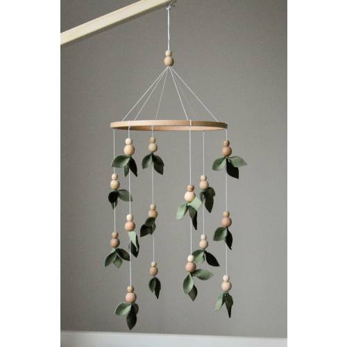 Forest style baby crib mobile, Floral nursery baby mobile, Lighter and darker leaves, Leaf crib mobile, Baby shower gift, Minimalist mobile