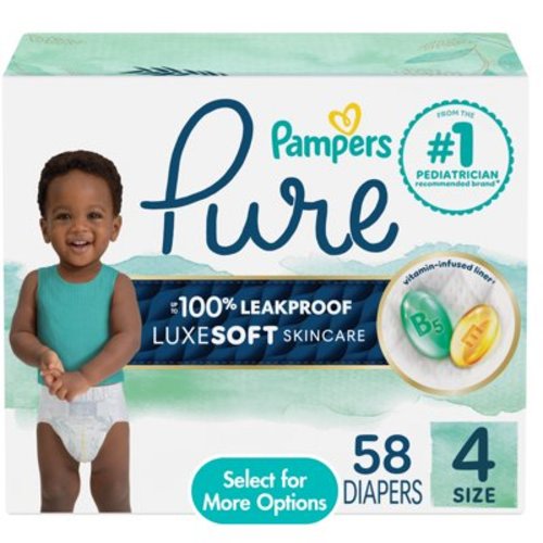 Pampers Pure Protection Diapers Size 4, 58 Count, Hypoallergenic, Free of Chlorine, Fragrance, Parabens, and Latex