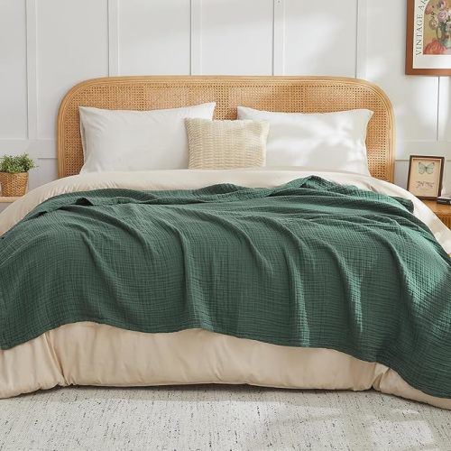 EMME Muslin Throw Blanket 100% Cotton Blankets for Couch Breathable Gauze All Season Soft and Lightweight Pre-Washed (Teal, 50"x70")