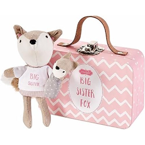 Mud Pie Mini"I'm A Big Sister" Fox Set, Pink, 4.5" x 3"x 1.5" , 2 Piece Set