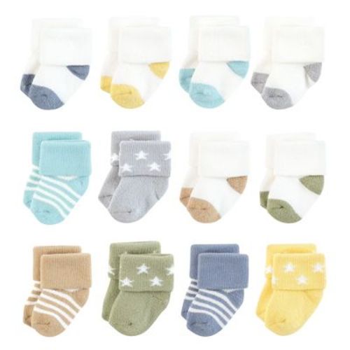 Hudson Baby Infant Boy Cotton Rich Newborn and Terry Socks, Boy Asst Stars, 6-12 Months