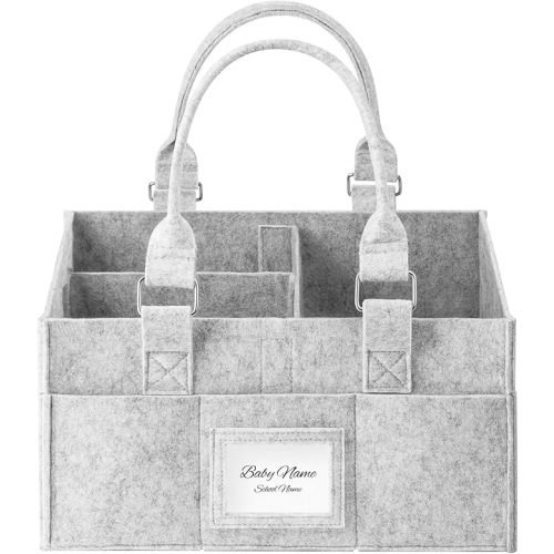 Diaper Caddy Organizer, Newborn Essetials Must Haves, Baby Registry Search and Other Baby Stuff, Collapsible Baby Basket with Handle and a Photo Frame, Grey, 11.8 x 6.3 x 9.0 inch