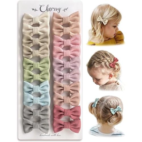Cherssy Hair Bow Clips for Girls, 20pcs 2" Neutral Fully Lined Alligator Clips and Baby Barrettes, Non Slip Hair Accessories for Infants Toddlers School Age Girls