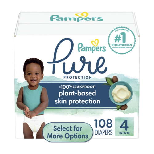 Pampers Pure Protection Hypoallergenic Diapers Size 4, 108 Count, 12 Hours Leak Protection
