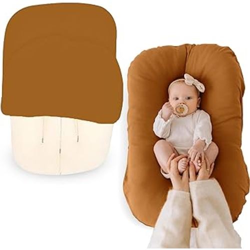 Max&So Baby Lounger Cover for Newborn - Infant Lounger & Baby Nest Loungers Pillow Cover with Removable, Soft Snug-Fitting Design - Baby Lounger Cotton Slipcover for Toddlers - Caramel Cover Only