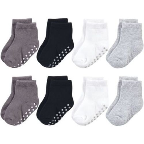 Touched By Nature Baby And Toddler Boy Organic Cotton Socks With Non-skid Gripper For Fall Resistance, Solid Black, 12-24 Months