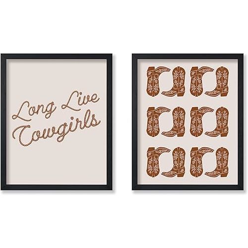 Poster Master 2-Piece Cowgirl Print - Long Live Cowgirl Poster - Fashion Boots Art - Pink Preppy Rodeo Wall Design - Western Art - Chic Dorm or Girl's Bedroom Decor - 8x10 UNFRAMED Wall Art