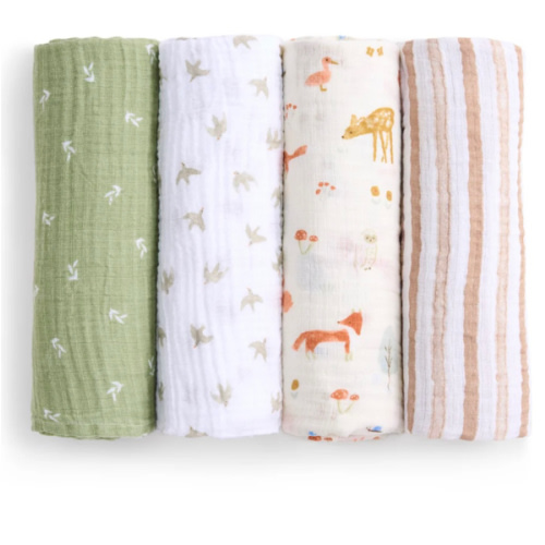 Essentials Cotton Muslin Swaddle 4-Pack in Sage Woodland | aden + anais