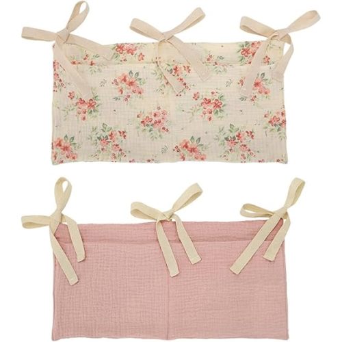 2 Pack Baby Crib Hanging Storage Bag, 2-Pockets Baby Crib Side Organizer Crib Hanging Organizer for Diapers, Toys, Clothing