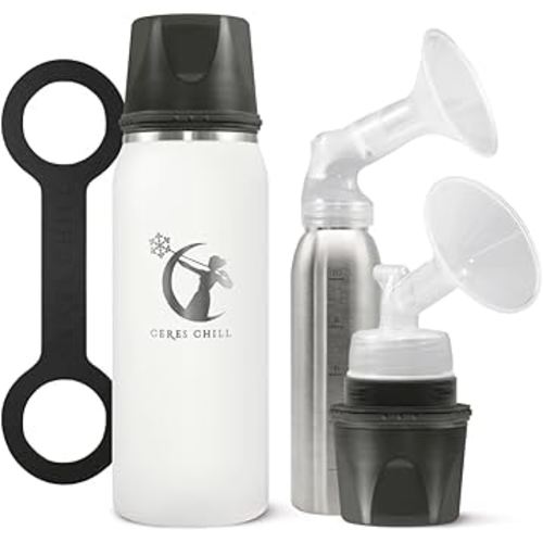 CERES CHILL OG Breastmilk Chiller, Reusable Storage Container, Up to 34 oz. - Bottle Cooler Keeps Milk at Safe Temperatures for Up to 20 Hours, Connects w/Most Pumps (White)