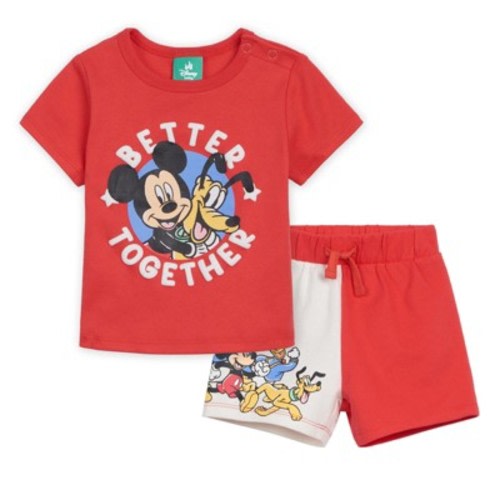 Disney Mickey Mouse Infant Baby Boys T-Shirt and French Terry Shorts Outfit Set Red / White Mickey Friends 12 Months