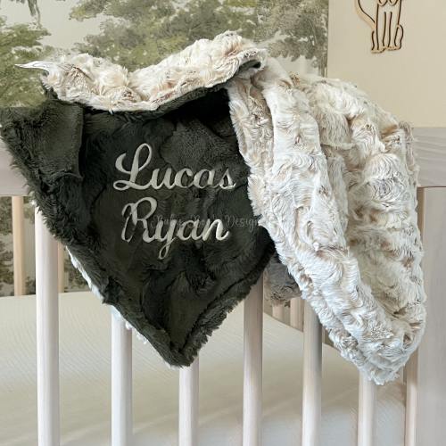 Personalized Baby Gift, Embroidered Baby Blanket, Snow Owl Natural Minky and You Choose Minky Color, Newborn Boy gift, Baby Shower Gift