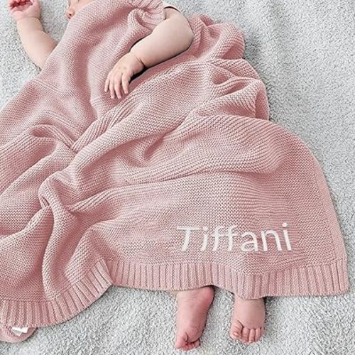 Personalized Baby Knit Blanket Custom Embroidered with Name 37x42in Nursery Blankets Gifts for Newborn Baby Boy and Girl Custom Baby Blanket Newborn Holiday Shower Gift