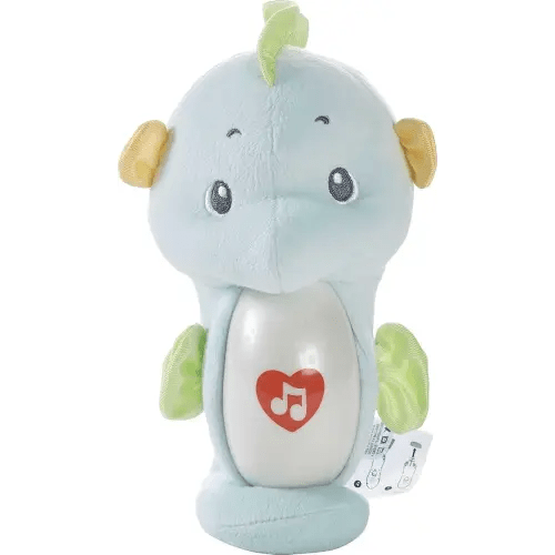 Fisher-Price Baby Toy Smart Seahorse, Blue Plush Portable Sound Machine with Music & Lights for Developmental Play Newborns Ages 0+ Months