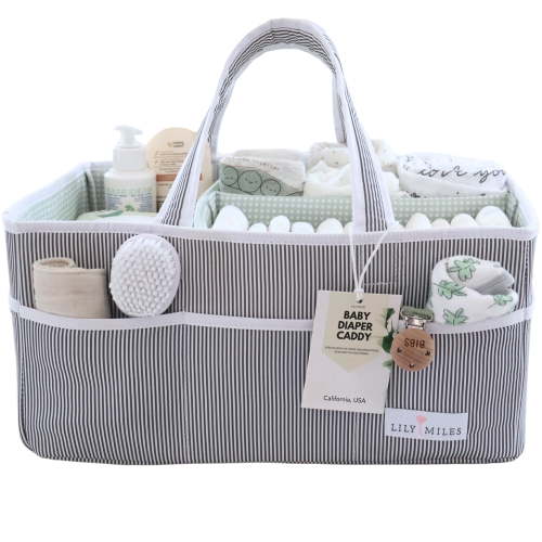 Lily Miles Baby Diaper Caddy Organizer for Changing Table - Unisex Baby Shower Gift - Newborn Essentials - Baby Organizer Basket (Gray/Mint, Large)