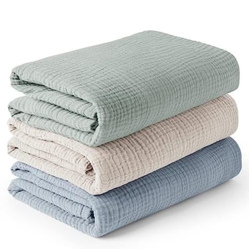 Konssy 3 Pack Muslin Swaddle Blankets - Blue