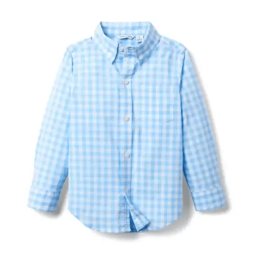 Boy Breezy Blue Gingham Gingham Poplin Shirt by Janie and Jack