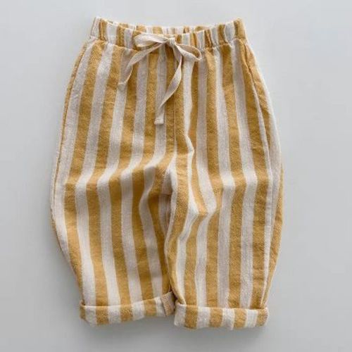 MyKids-USA Baby Breathable Thin Striped Loose Comfortable Pants Yellow 80 (9-12M)