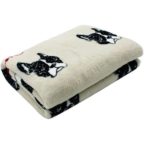 Fluffy Flannel Fleece Pet Dog Bed Throw Blanket Cover for Couch, 29.5 x 39.5 Inches Cute Animals Design Doggy Blankets for Small Medium Puppy Cats (Beige, Bulldog)