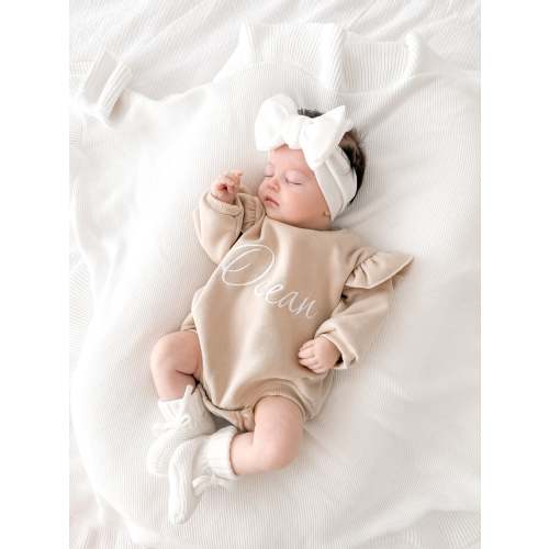 Beige frill shoulder oversized romper 0-3 months