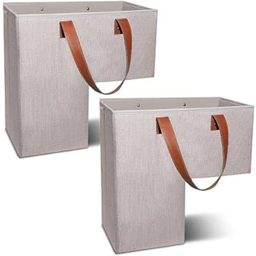 TIDY NICHES Stair Basket For Stairs: Stair Baskets For Carpeted Stairs & Wooden Stairs - Anti-Slip Grip- Foldable Staircase Basket With Handles for Stair (Stairbasket, Beige, 2)