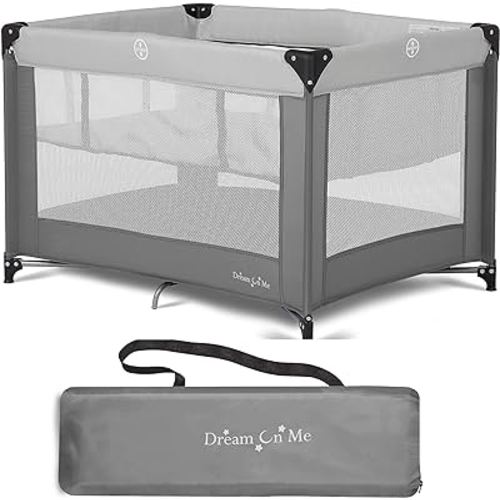 Dream On Me Zazzy Portable Playard with Bassinet in Grey, Packable and Easy Setup Baby Playard, Lightweight and Portable Playard for Baby with Mattress and Travel Bag