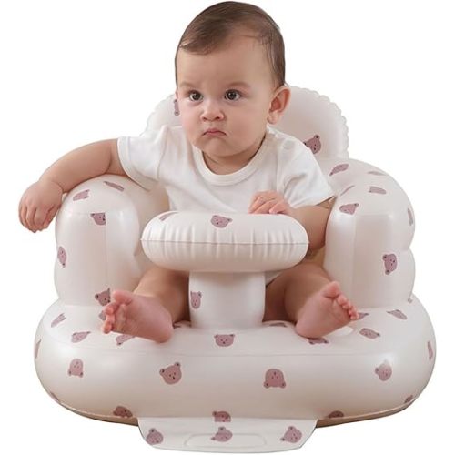 Upgrade Inflatable Baby Seat with Tray for Babies 3-36 Months, Built in Air Pump Bumbo Seat with Tray, Load-Capable Baby Chair Sit Me up Floor Seat for Baby, Learning to Sit&Feeding