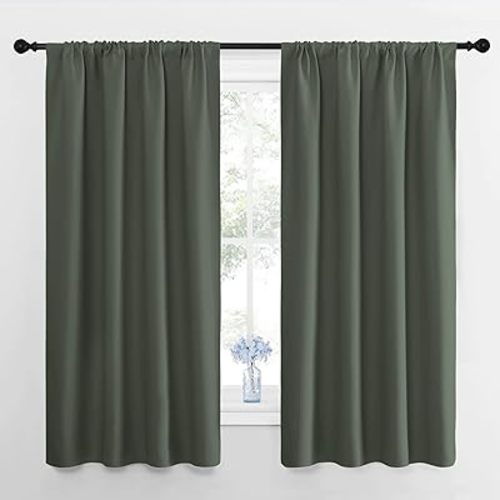 NICETOWN Bedroom Curtains Blackout Draperies - All Season Thermal Insulated Solid Rod Pocket Top Blackout Curtains/Drapes for Kid's Room (Dark Mallard, 1 Pair, 42 x 63 Inch)