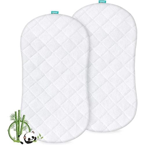 Bassinet Mattress Protector, Universal Fit for Halo Bassinest Swivel and Hourglass/Oval Bassinet Mattress, Ultra Soft Waterproof and Breathable, Viscose Made from Bamboo Surface, 2 Pack