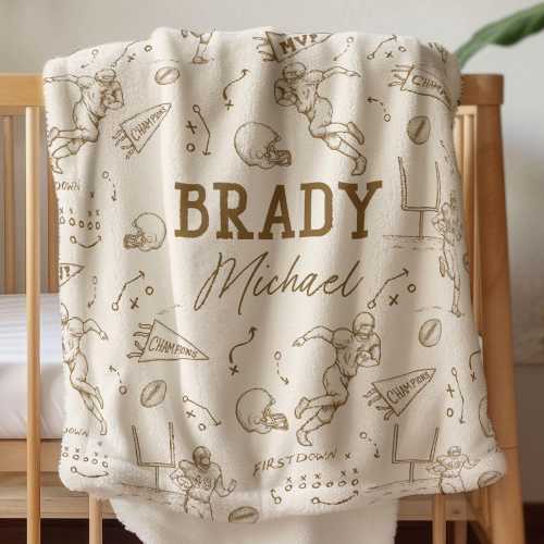 Football Blanket Personalized Name Gift Vintage Sport Nursery Decor Custom Hospital Blanket Gift Baby Boy Blanket Name Football Nursery Boy