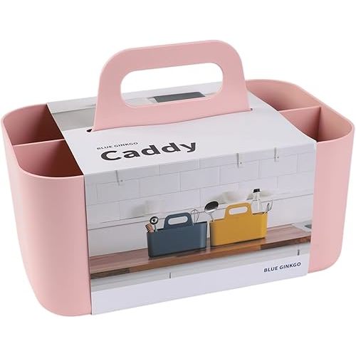 BLUE GINKGO Stackable Organizer Caddy – Korean-Made Portable Tote for Bathroom, Office, Crafts, or School Supplies (Rectangle, Pink)