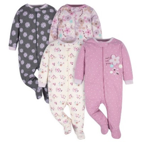Gerber Baby Girls' 4-Pack Sleep 'N Plays, Lavender Garden, Newborn